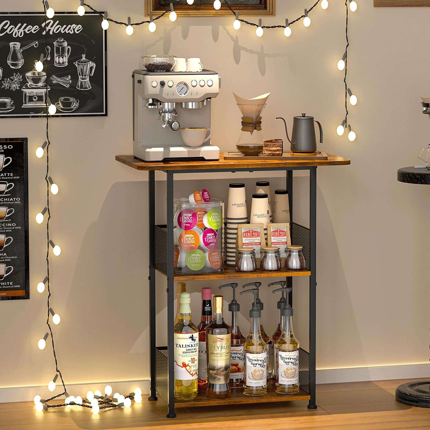 Home Bar Shelves - Mini Floor Standing Coffee Bar Shelf,3-Tier
