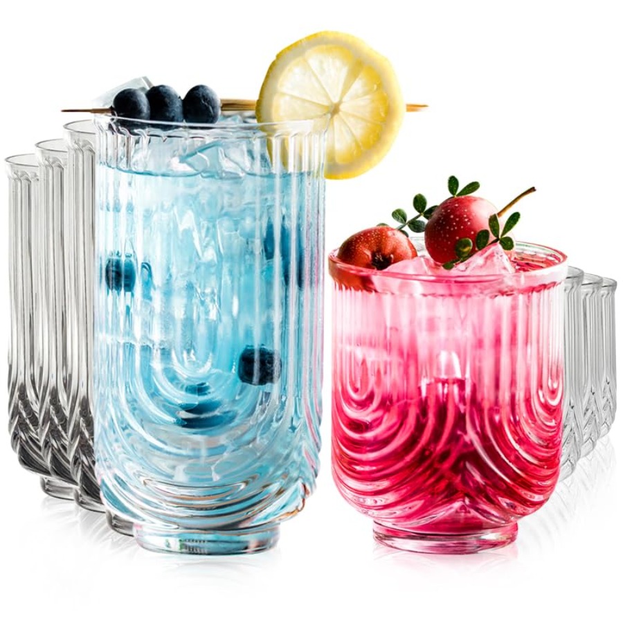 Art Deco Cocktail Glasses, Rib - Highball Glass Set 评论和价格