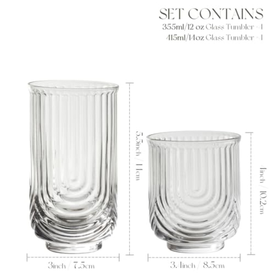 Art Deco Cocktail Glasses, Rib - Highball Glass Set 评论和价格