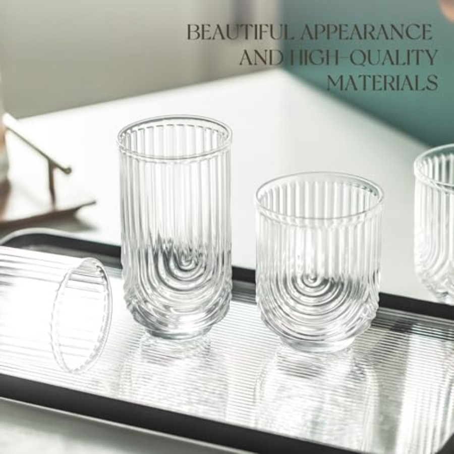 Art Deco Cocktail Glasses, Rib - Highball Glass Set 评论和价格