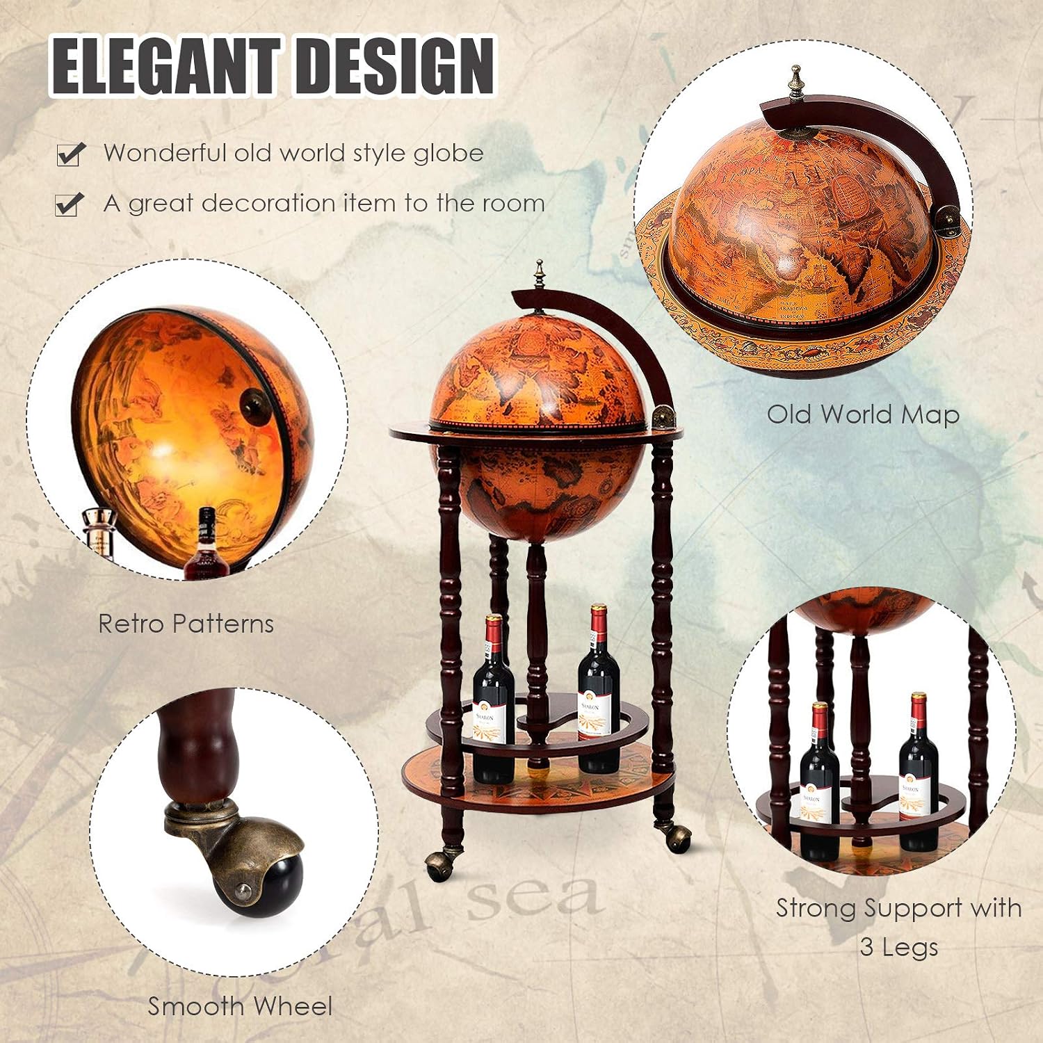 Globe Bar Cart Liquor Bar Cabi - Home Bar Shelves 评论和价格
