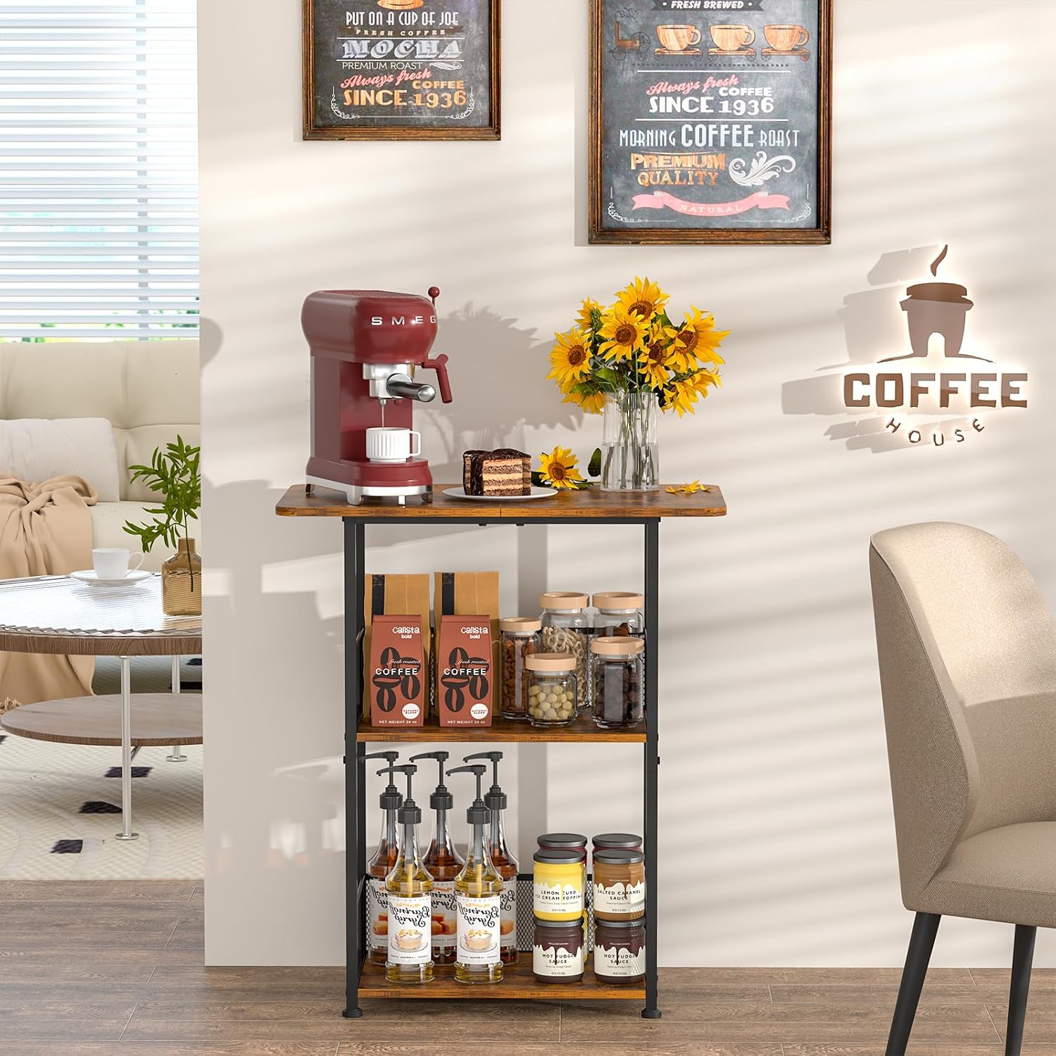 Mini Floor Standing Coffee Bar - Home Bar Shelves 评论和价格