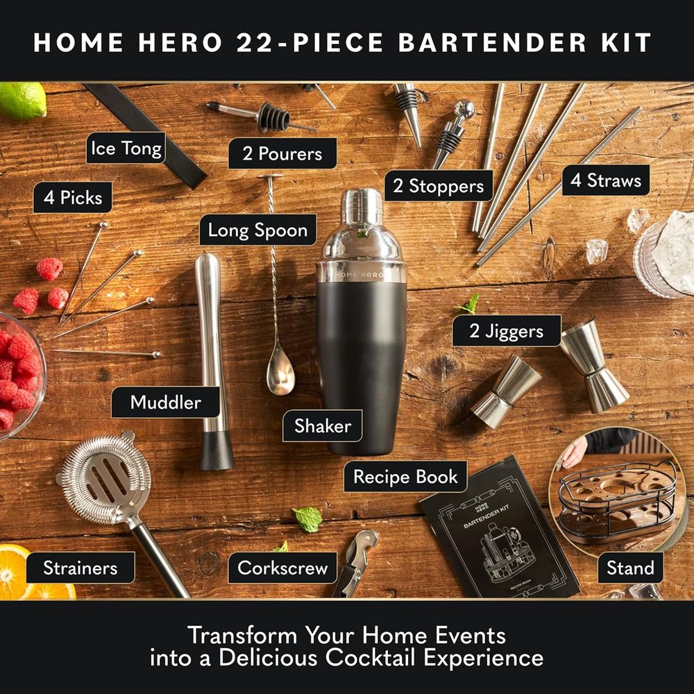 22-Piece Cocktail Shaker & Bar - Cocktail Recipe Book 评论和价格