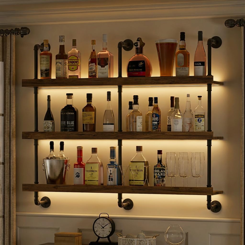 Wall Mounted Wine Rack With LE - Home Bar Shelves 评论和价格