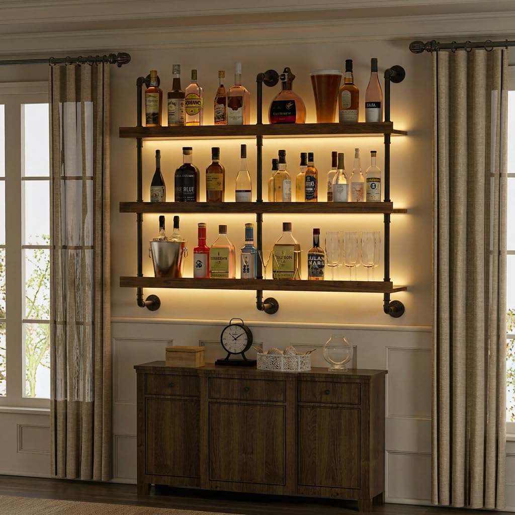 Wall Mounted Wine Rack With LE - Home Bar Shelves 评论和价格