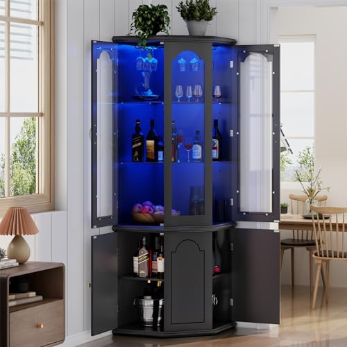Corner Bar Cabinet w/LED Light - Home Bar Shelves 评论和价格