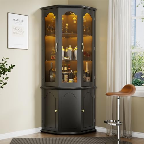 Corner Bar Cabinet w/LED Light - Home Bar Shelves 评论和价格