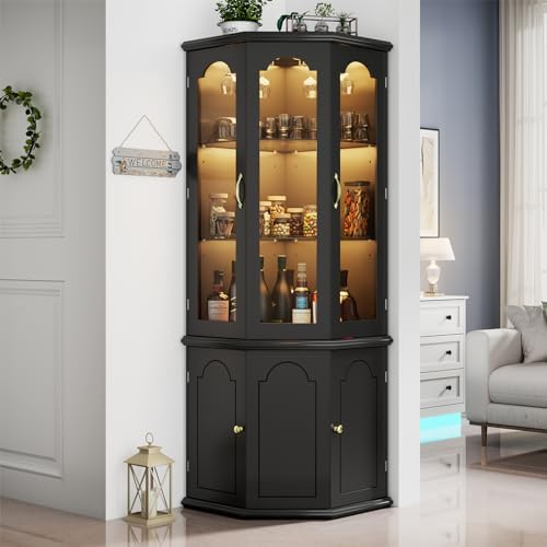 Corner Bar Cabinet w/LED Light - Home Bar Shelves 评论和价格