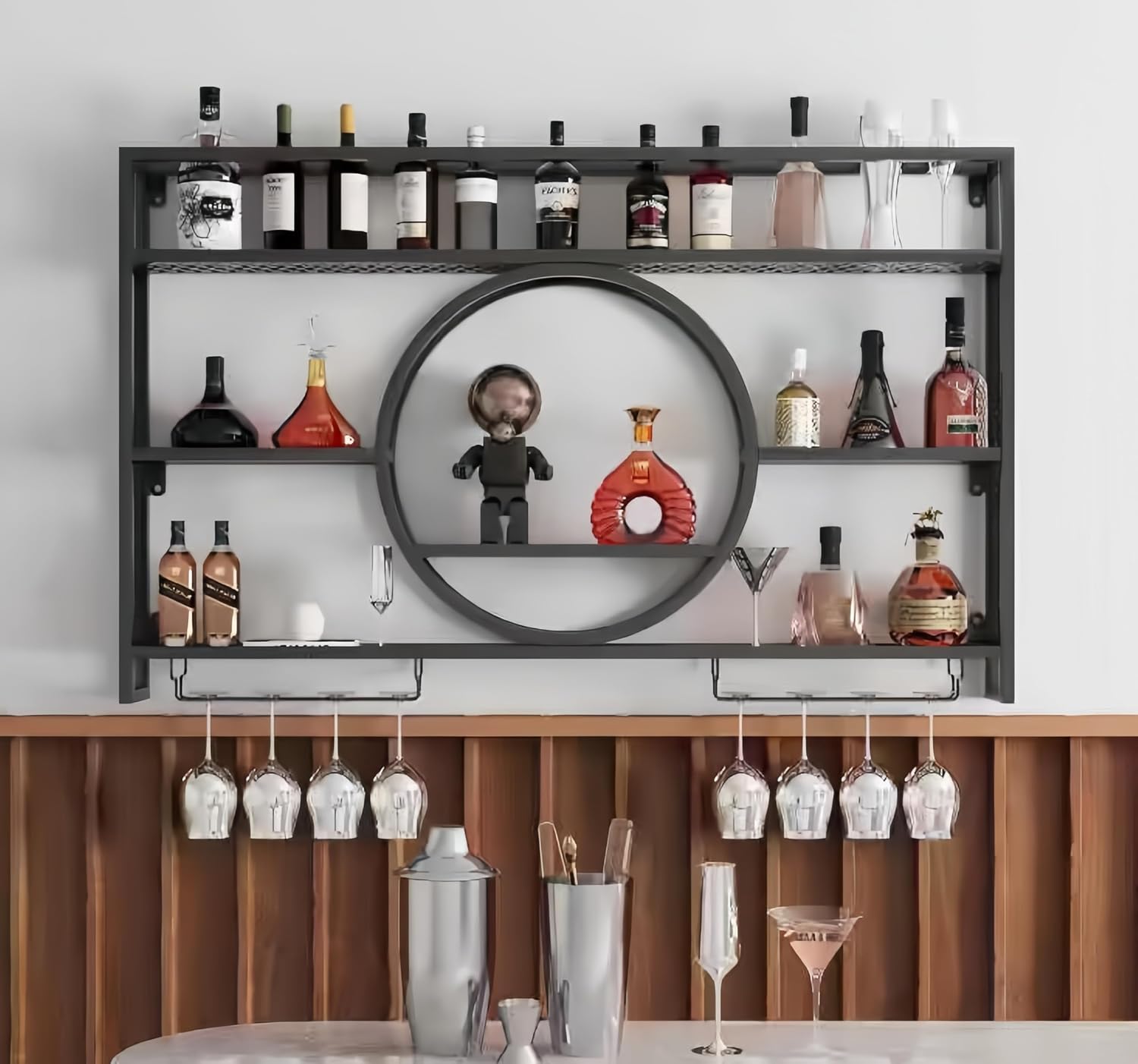 Black Metal Wall Mounted Wine  - Home Bar Shelves 评论和价格