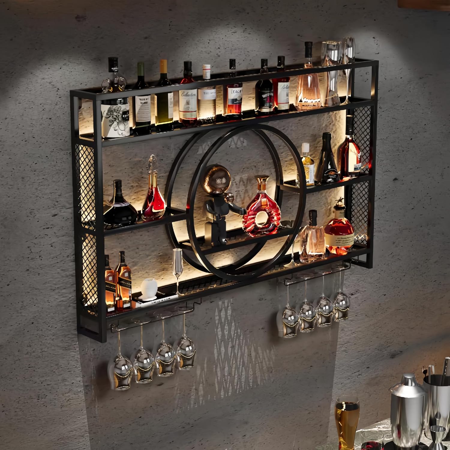 Black Metal Wall Mounted Wine  - Home Bar Shelves 评论和价格