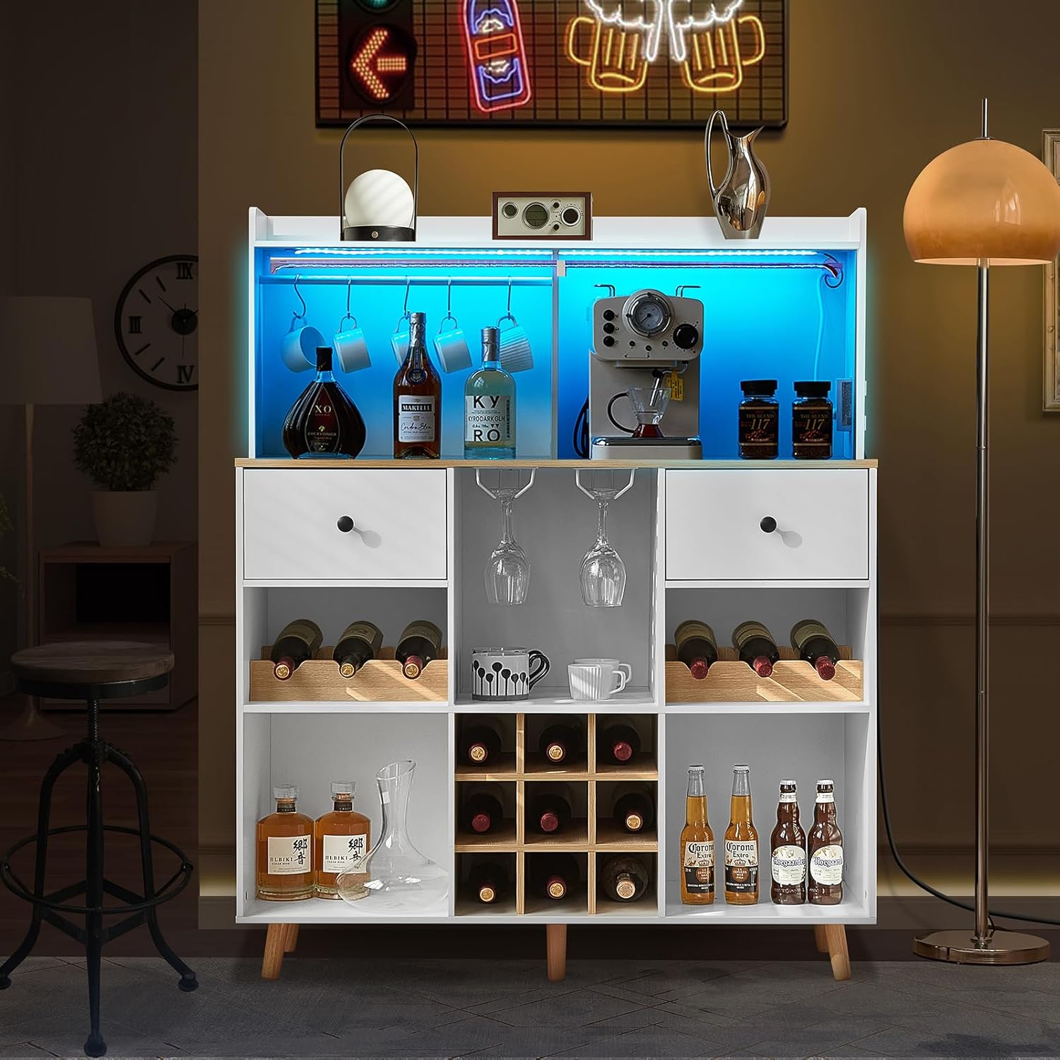 Wine Bar Cabinet with Power Ou - Home Bar Shelves 评论和价格