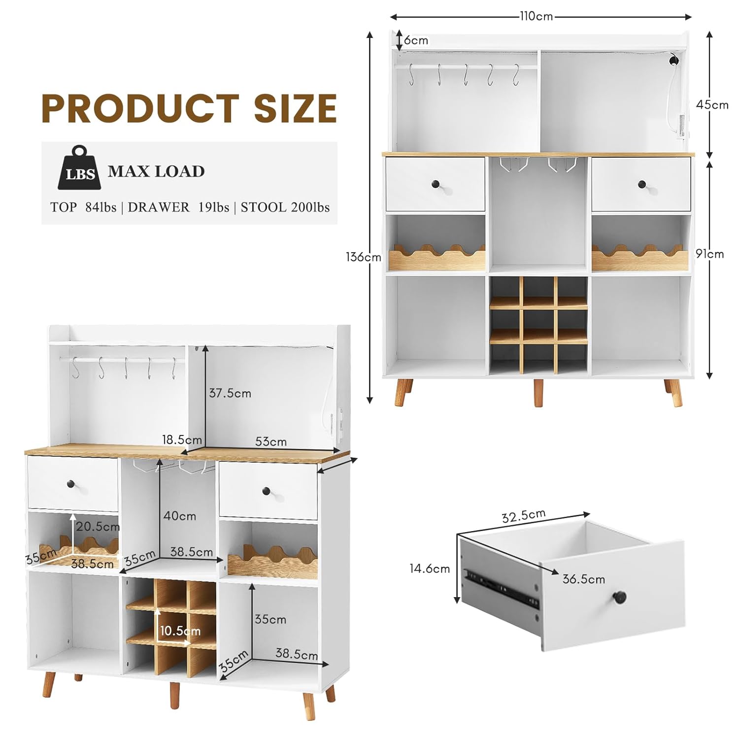 Wine Bar Cabinet with Power Ou - Home Bar Shelves 评论和价格