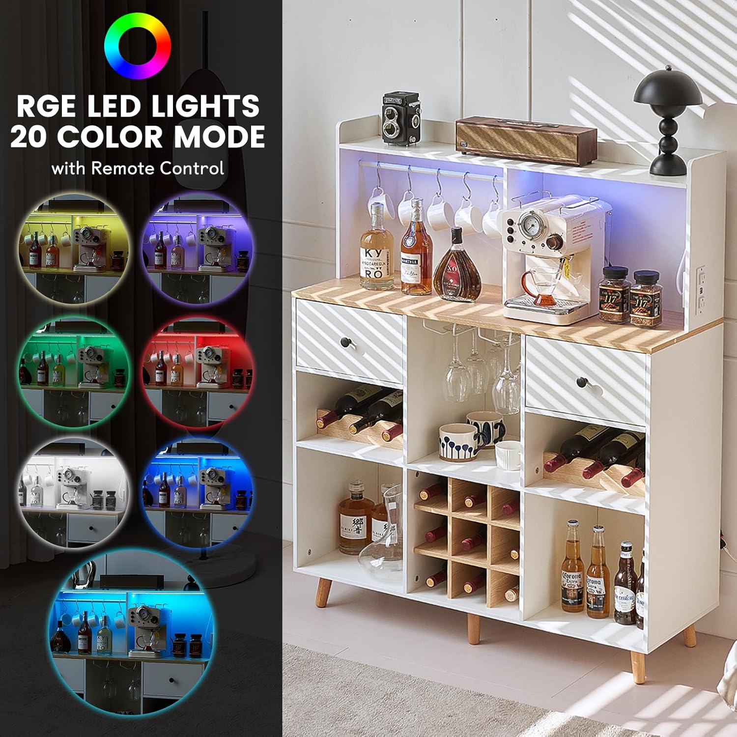 Wine Bar Cabinet with Power Ou - Home Bar Shelves 评论和价格